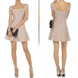 NWT Herve Leger Makayla Dress Rare Beige Nude Bandage XS NEW Mini